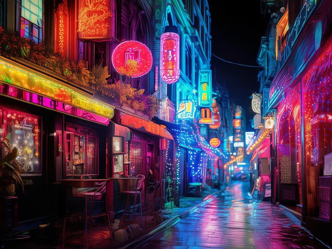 酒吧街霓虹灯，点亮暗夜的梦幻乐章