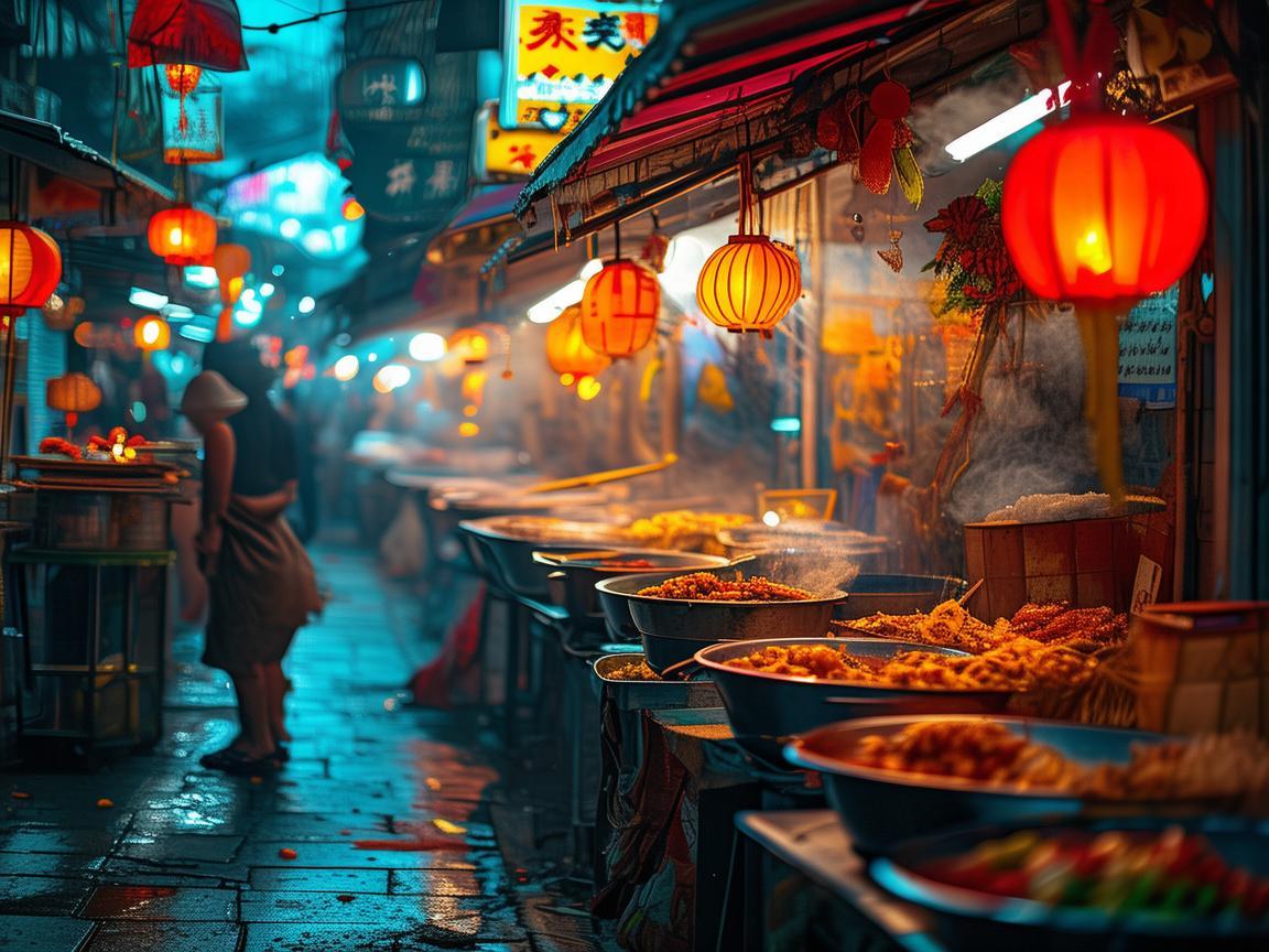 夜市小吃摊，如何通过灯光设计营造氛围感？
