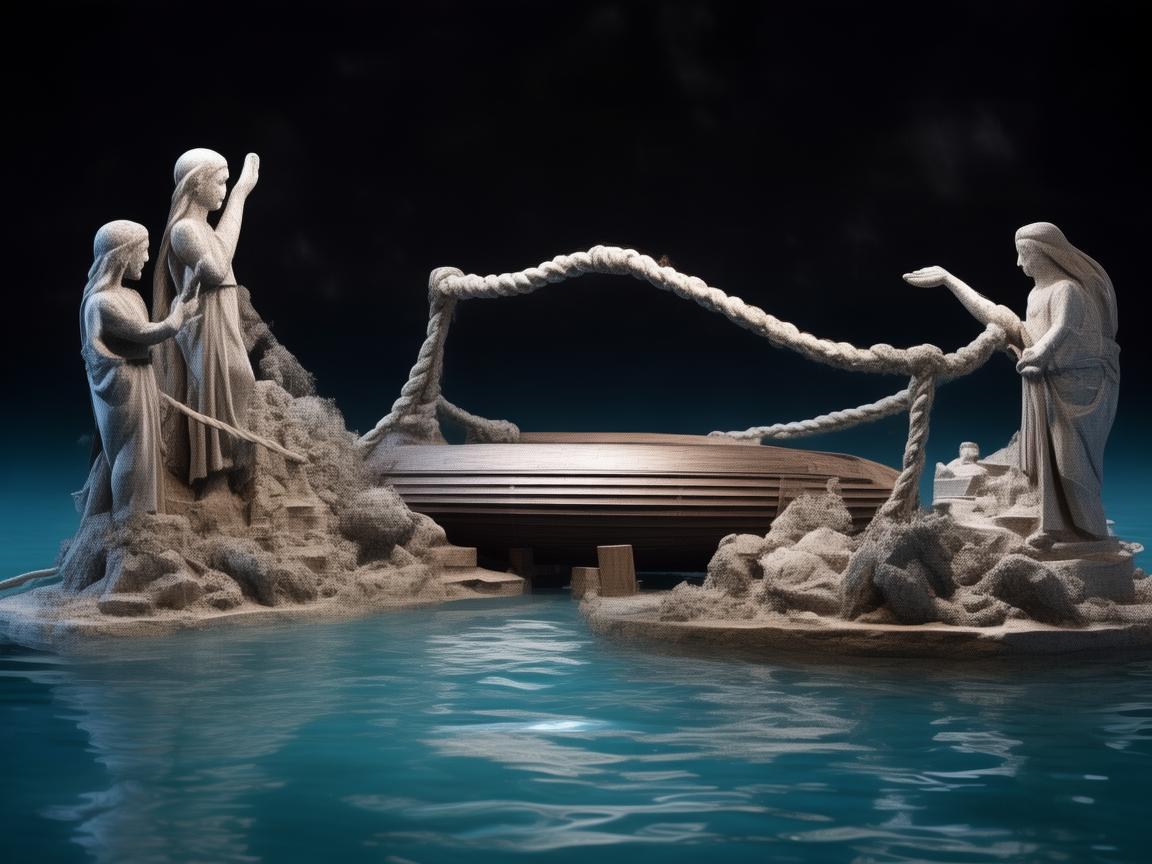 舞台设计中的救生筏元素，希望与守护的象征